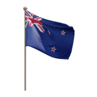 New Zealand 3d illustration flag on pole. Wood flagpole png