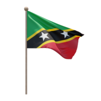 Saint Kitts and Nevis 3d illustration flag on pole. Wood flagpole png