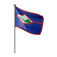 Sint Eustatius 3D-Darstellung Flagge auf der Stange. Fahnenmast aus Holz png