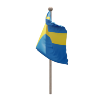 Sweden 3d illustration flag on pole. Wood flagpole png