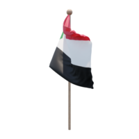 Sudan 3d illustration flag on pole. Wood flagpole png