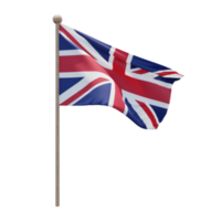 United Kingdom 3d illustration flag on pole. Wood flagpole png