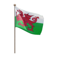 Wales 3d illustration flag on pole. Wood flagpole png