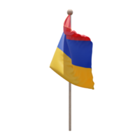 Armenia 3d illustration flag on pole. Wood flagpole png