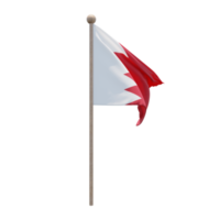 Bahrain 3d illustration flag on pole. Wood flagpole png