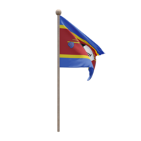 Eswatini 3d illustration flag on pole. Wood flagpole png