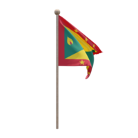 Grenada 3D-Darstellung Flagge auf der Stange. Fahnenmast aus Holz png
