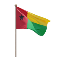Guinea Bissau 3d illustration flag on pole. Wood flagpole png