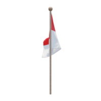 Indonesia 3d illustration flag on pole. Wood flagpole png