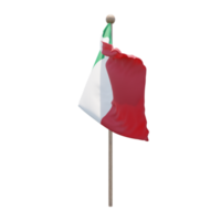 Italien 3D-Darstellung Flagge auf der Stange. Fahnenmast aus Holz png