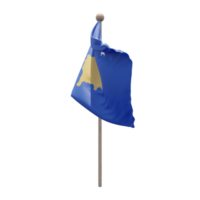 kosovo 3d illustration flagga på Pol. trä flaggstång png
