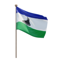 Lesotho 3d illustration flag on pole. Wood flagpole png