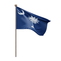 South Carolina 3d illustration flag on pole. Wood flagpole png