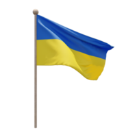 Ukraine 3d illustration flag on pole. Wood flagpole png