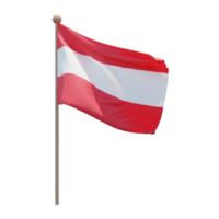Austria 3d illustration flag on pole. Wood flagpole png