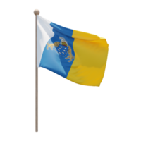 Canary Islands 3d illustration flag on pole. Wood flagpole png