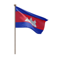 Cambodia 3d illustration flag on pole. Wood flagpole png