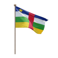 Central African Republic 3d illustration flag on pole. Wood flagpole png