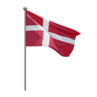 Denmark 3d illustration flag on pole. Wood flagpole png