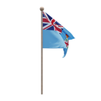 Fiji 3d illustration flag on pole. Wood flagpole png