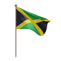 Jamaica 3d illustration flag on pole. Wood flagpole png