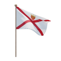 Jersey 3d illustration flag on pole. Wood flagpole png