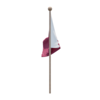 Qatar 3d illustration flag on pole. Wood flagpole png