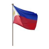 filippinerna 3d illustration flagga på Pol. trä flaggstång png