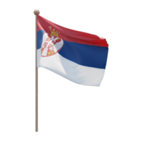 Serbia 3d illustration flag on pole. Wood flagpole png