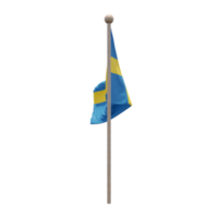 Sweden 3d illustration flag on pole. Wood flagpole png