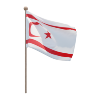 Turkish Republic of Northern Cyprus 3d illustration flag on pole. Wood flagpole png