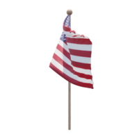 United States 3d illustration flag on pole. Wood flagpole png