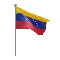 Venezuela 3d illustration flag on pole. Wood flagpole png