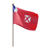 Wallis and Futuna 3d illustration flag on pole. Wood flagpole png