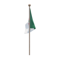 Algeria 3d illustration flag on pole. Wood flagpole png