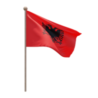 Albania 3d illustration flag on pole. Wood flagpole png