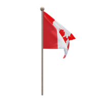 Canada 3d illustration flag on pole. Wood flagpole png