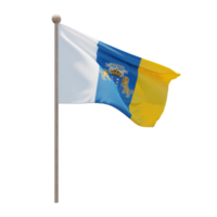 kanarische inseln 3d-illustration flagge auf der stange. Fahnenmast aus Holz png