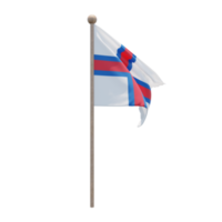 Faroe Islands 3d illustration flag on pole. Wood flagpole png