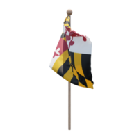 Maryland 3d illustration flag on pole. Wood flagpole png