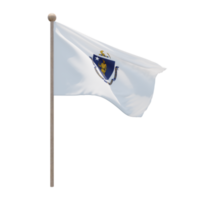 massachusetts 3d illustration flagga på Pol. trä flaggstång png