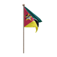 moçambique 3d illustration flagga på Pol. trä flaggstång png