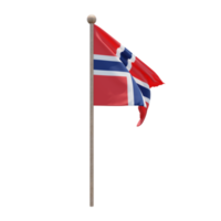 Norway 3d illustration flag on pole. Wood flagpole png