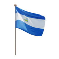 Nicaragua 3d illustration flag on pole. Wood flagpole png