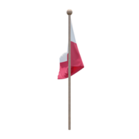 Poland 3d illustration flag on pole. Wood flagpole png