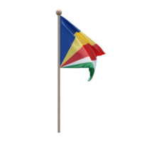 Seychelles 3d illustration flag on pole. Wood flagpole png