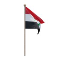 Syria 3d illustration flag on pole. Wood flagpole png