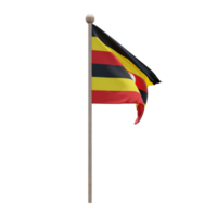 uganda ilustración 3d bandera en el poste. asta de bandera de madera png