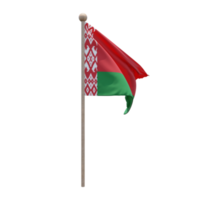 Belarus 3d illustration flag on pole. Wood flagpole png