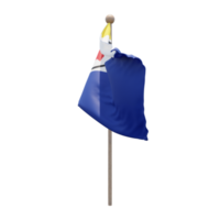 Bonaire 3d illustration flag on pole. Wood flagpole png